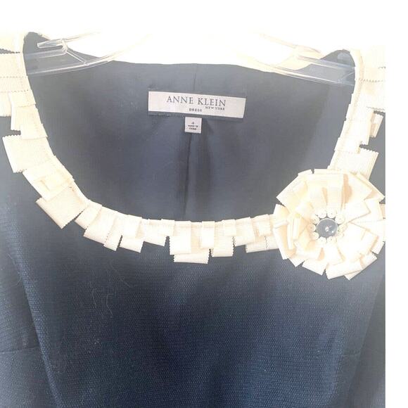 Vintage Retro Anne Klein Dress 4 Navy Empire Sleeveless Cocktail Sheath Whimsy - Picture 4 of 6